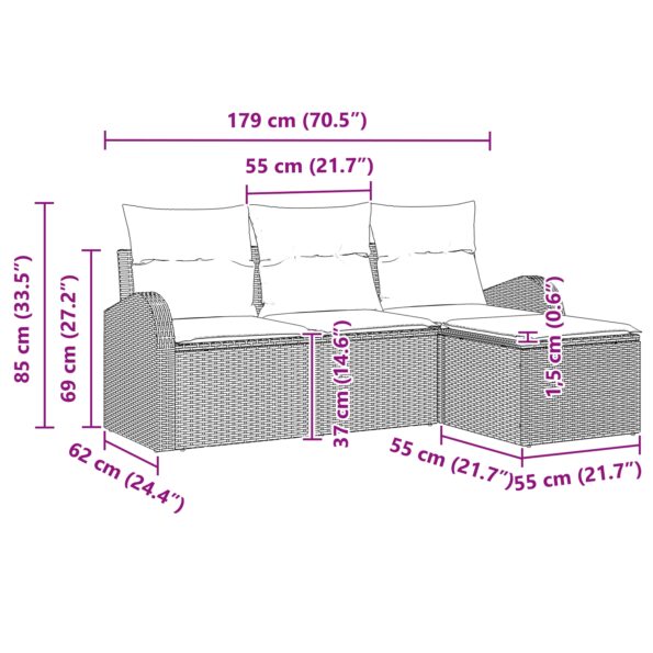 3354657_12.jpg vidaXL 4-dielna záhradná pohovka s vankúšmi hnedá poly ratan – Obrázok 12