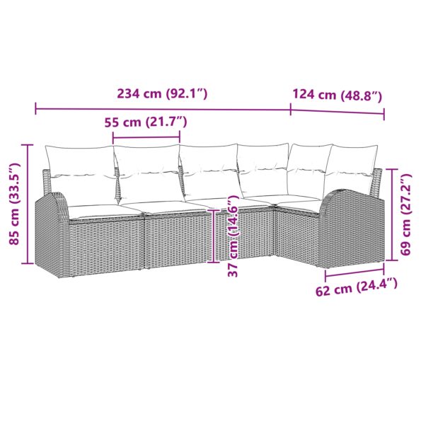 vidaXL 5-dielny záhradný pohovkový set s vankúšmi Svetlosivá Polyratan – Obrázok 12