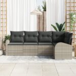 vidaXL 5-dielny záhradný pohovkový set s vankúšmi Svetlosivá Polyratan – Obrázok 3