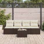 vidaXL 5-dielny záhradný sofa set s vankúšmi hnedý poly ratan – Obrázok 3