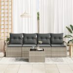 vidaXL 5-dielny záhradný gauč so vankúšmi svetlosivý poly ratan – Obrázok 3