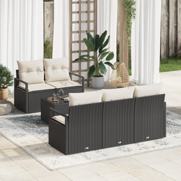 3354926_1.jpg vidaXL 6-dielna súprava záhradného sofa s vankúšmi Čierny poly ratan – Obrázok 1