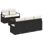vidaXL 6-dielna súprava záhradného sofa s vankúšmi Čierny poly ratan – Obrázok 2