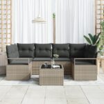 vidaXL 7-dielna záhradná súprava gaučov s vankúšmi Svetlosivá Poly Ratan – Obrázok 3