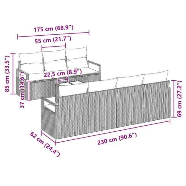 Súprava 8 kusovej záhradnej pohovky vidaXL so svetlosivým poly ratanom, 2-sedadlová záhradná pohovka vidaXL so skladovaním a vankúšmi tmavosivého poly ratanu – Obrázok 11