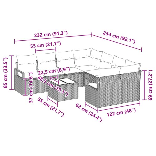 3354989_13.jpg vidaXL 9 kusová záhradná pohovka s vankúšmi béžový poly ratan – Obrázok 13