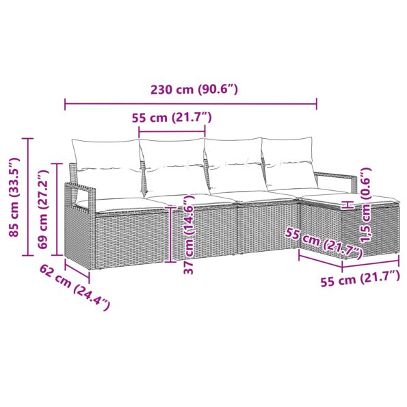 vidaXL 5-dielna sada záhradnej pohovky s vankúšmi sivý poly ratan – Obrázok 12