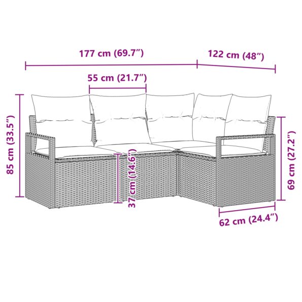 3355026_12.jpg vidaXL 4-dielny záhradný pohovkový set s vankúšmi, čierny polyratan – Obrázok 12