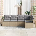 vidaXL 5-dielna súprava záhradných pohoviek s vankúšmi béžová poly ratan – Obrázok 3