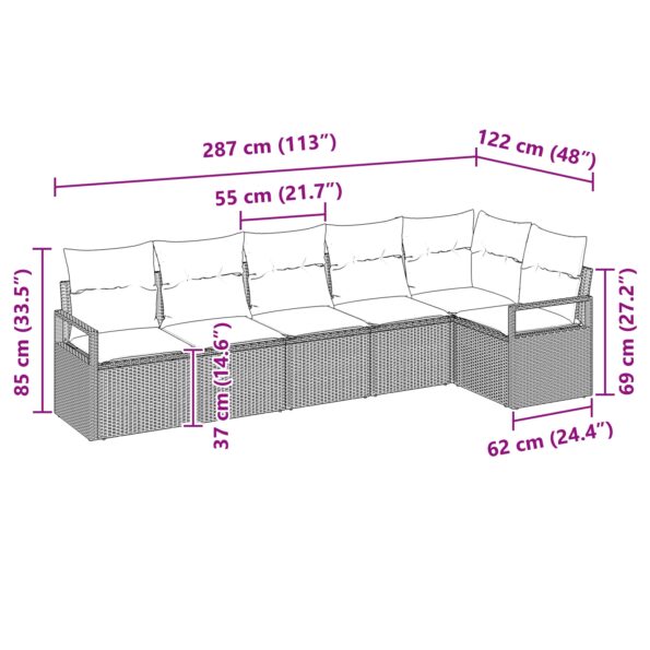 3355067_12.jpg vidaXL 6-dielna záhradná pohovka set s vankúšmi hnedý polyratan – Obrázok 12