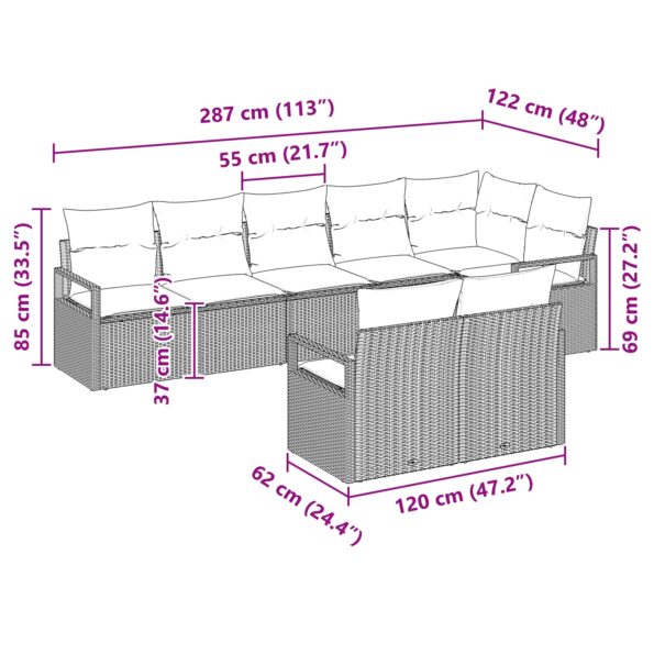 vidaXL 8-dielna záhradná súprava s vankúšmi svetlosivá polyratan – Obrázok 12