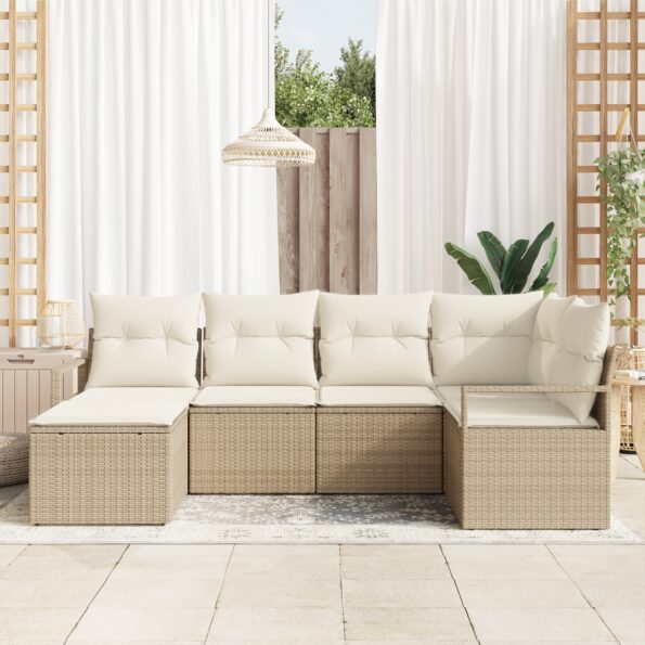 vidaXL Sada pohoviek s vankúšom 6 pcs Béžová a krémová polyratan – Obrázok 3