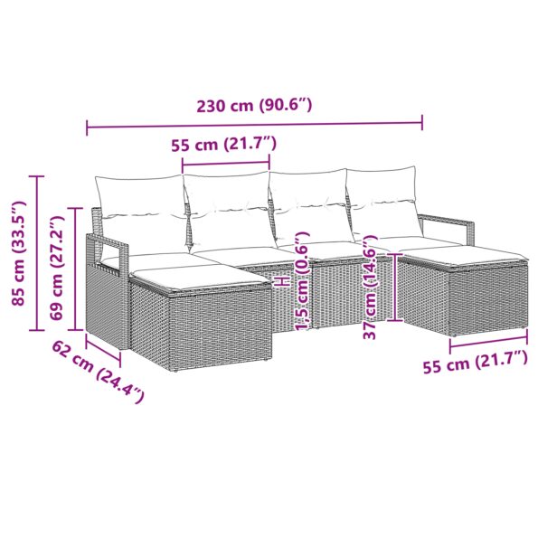 vidaXL 6-dielna záhradná súprava pohoviek s vankúšmi svetlosivý polyratan – Obrázok 12