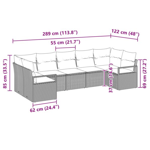 vidaXL 7-dielna záhradná pohovka so vankúšmi Svetlosivá Poly Ratan – Obrázok 12