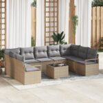 vidaXL 10-dielny záhradný sofa set s vankúšmi čierny polyratan