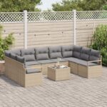 vidaXL 10-dielny záhradný sofa set s vankúšmi čierny polyratan – Obrázok 3