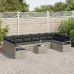 VidaXL Záhradná súprava pohoviek s vankúšmi sivý polyratan, VidaXL Dvojmiestna záhradná pohovka s úložným priestorom a vankúšmi sivý polyratan – Obrázok 3