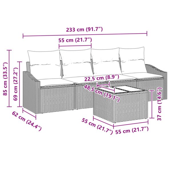 3355256_11.jpg vidaXL 5-dielny záhradný jedálenský set s vankúšmi - Čierny poly ratan – Obrázok 11