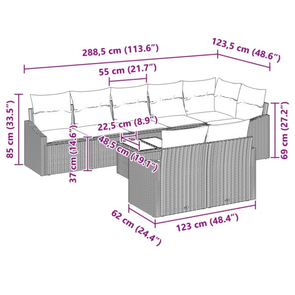 3355446_13.jpg vidaXL 8-dielny záhradný jedálenský set s vankúšmi, hnedý poly ratan – Obrázok 13