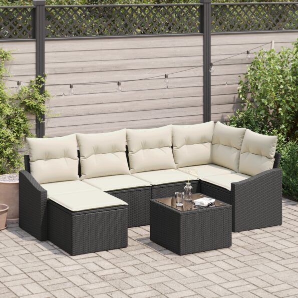 3355466_1.jpg vidaXL 6-dielny záhradný jedálenský set s vankúšmi Hnedý Polyratan – Obrázok 1