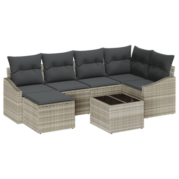 3355471_2.jpg vidaXL 7-dielny záhradný jedálenský set s vankúšmi sivý poly ratan – Obrázok 2