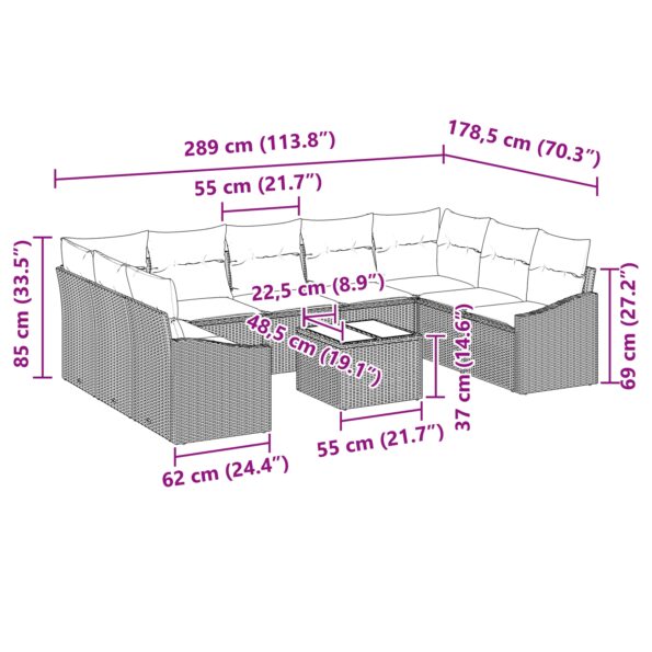 3355562_13.jpg vidaXL 10-dielny záhradný jedálenský set s vankúšmi Béžový poly ratan – Obrázok 13
