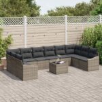 vidaXL 10-dielny záhradný jedálenský set s vankúšmi čierny polyratan – Obrázok 3