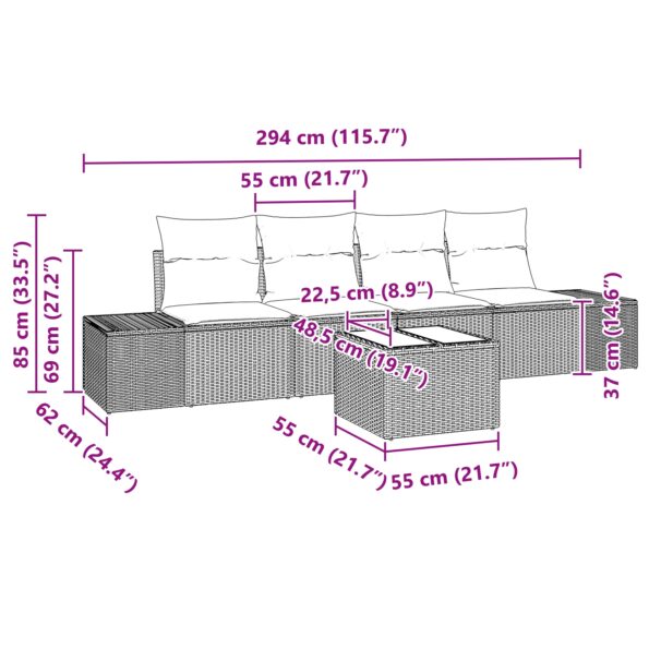 3355601_11.jpg vidaXL 5-dielny záhradný pohovkový set s vankúšmi svetlo šedý poly ratan – Obrázok 11
