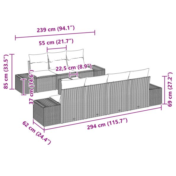 3355642_11.jpg vidaXL 8-dielny záhradný pohovkový set s vankúšmi Čierny Polyratan – Obrázok 11