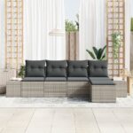 vidaXL 5-dielna záhradná pohovka s vankúšmi svetlosivá poly ratan – Obrázok 3