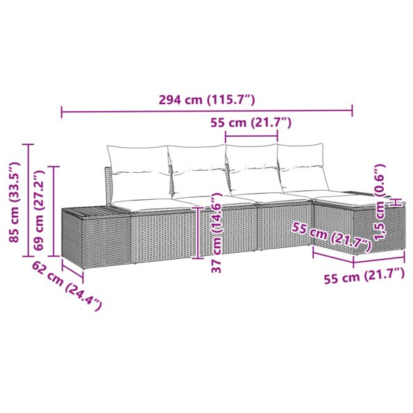 3355692_12.jpg vidaXL 5-dielna záhradná pohovka s vankúšmi čierny polyratan – Obrázok 12
