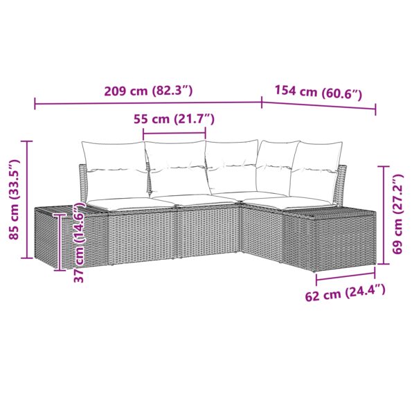3355706_12.jpg vidaXL 4-dielna záhradná pohovka so vankúšmi čierny polyratan – Obrázok 12