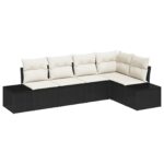 vidaXL 5-dielny záhradný pohovkový set s vankúšmi, čierny poly ratan – Obrázok 2