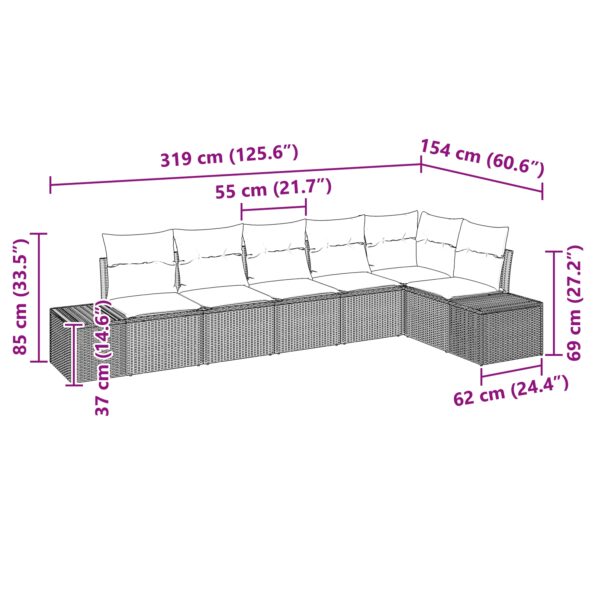 3355746_12.jpg vidaXL 6-dielny záhradný pohovkový set s vankúšmi Čierny polyratan – Obrázok 12