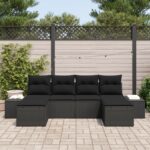 vidaXL Záhradná sedačka 6 kusov s vankúšmi čierny poly ratan – Obrázok 3