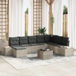 vidaXL 9-dielna záhradná súprava s vankúšmi šedá polyratan