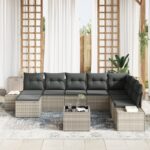 vidaXL 9-dielna záhradná súprava s vankúšmi šedá polyratan – Obrázok 3