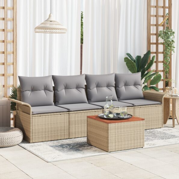 3355928_1.jpg vidaXL 5-dielny záhradný set so vankúšmi Béžový Polyratan Akácia – Obrázok 1