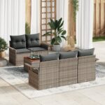 vidaXL 6-dielny záhradný sofa set s vankúšmi sivý poly ratan akáciový