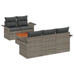 vidaXL 6-dielny záhradný sofa set s vankúšmi sivý poly ratan akáciový – Obrázok 2