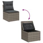 vidaXL 6-dielny záhradný sofa set s vankúšmi sivý poly ratan akáciový – Obrázok 9