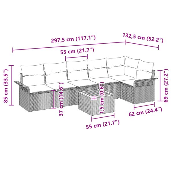 3356005_13.jpg vidaXL Súprava 7 kusov záhradných pohoviek s vankúšmi Béžová Poly ratan akácia – Obrázok 13