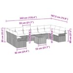 vidaXL 11-dielny set záhradných pohoviek s vankúšmi sivý poly ratan akácie – Obrázok 13