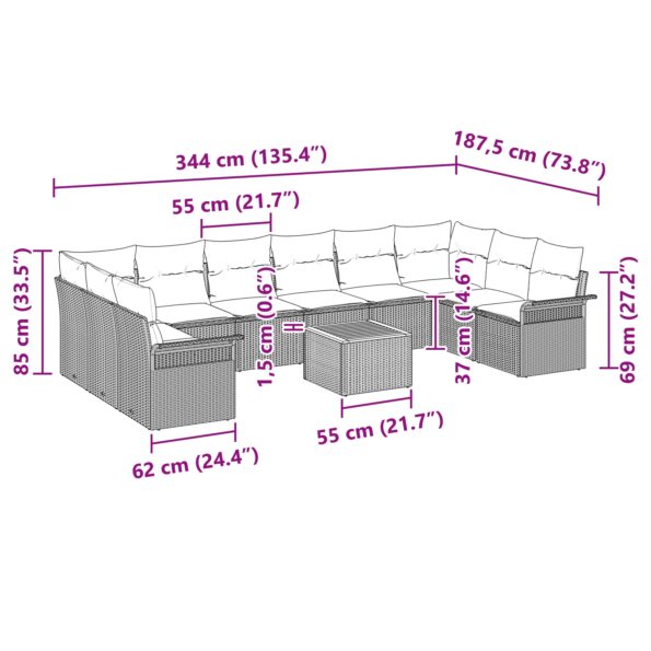 3356046_13.jpg vidaXL 11-dielny set záhradných pohoviek s vankúšmi sivý poly ratan akácie – Obrázok 13