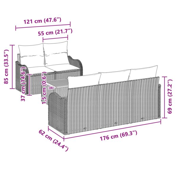 vidaXL 6-dielna súprava záhradných pohoviek s vankúšmi, šedá, poly ratan, akácia – Obrázok 11