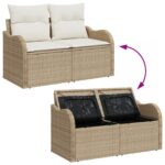 vidaXL 7-dielny záhradný gaučový set s vankúšmi béžový poly ratan akácia – Obrázok 11