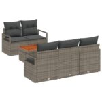 vidaXL 6-dielny záhradný gaučový set s vankúšmi sivý poly ratan akácia – Obrázok 2