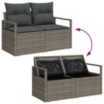 vidaXL 6-dielny záhradný gaučový set s vankúšmi sivý poly ratan akácia – Obrázok 9