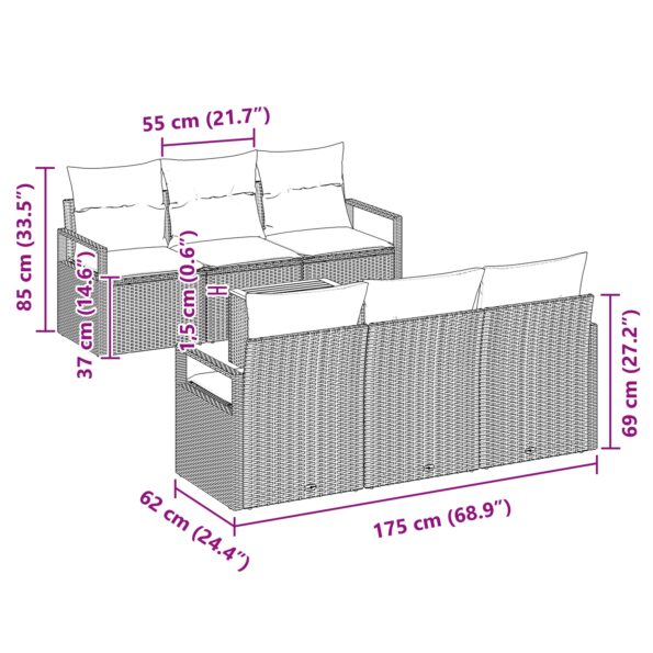 vidaXL 7-dielna záhradná súprava pohoviek s vankúšmi čierny polyratan Akácia – Obrázok 11