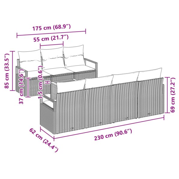 vidaXL 8-dielna záhradná pohovka s vankúšmi sivý poly ratan akácia – Obrázok 11